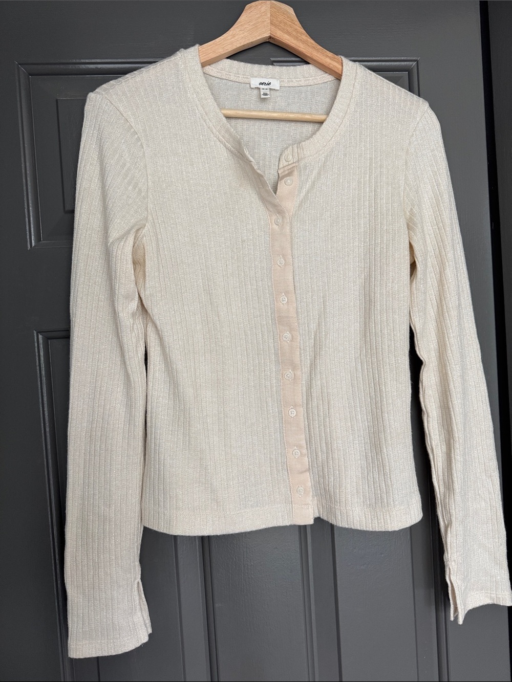 aerie Cream Ribbed Button-Up Cardigan
